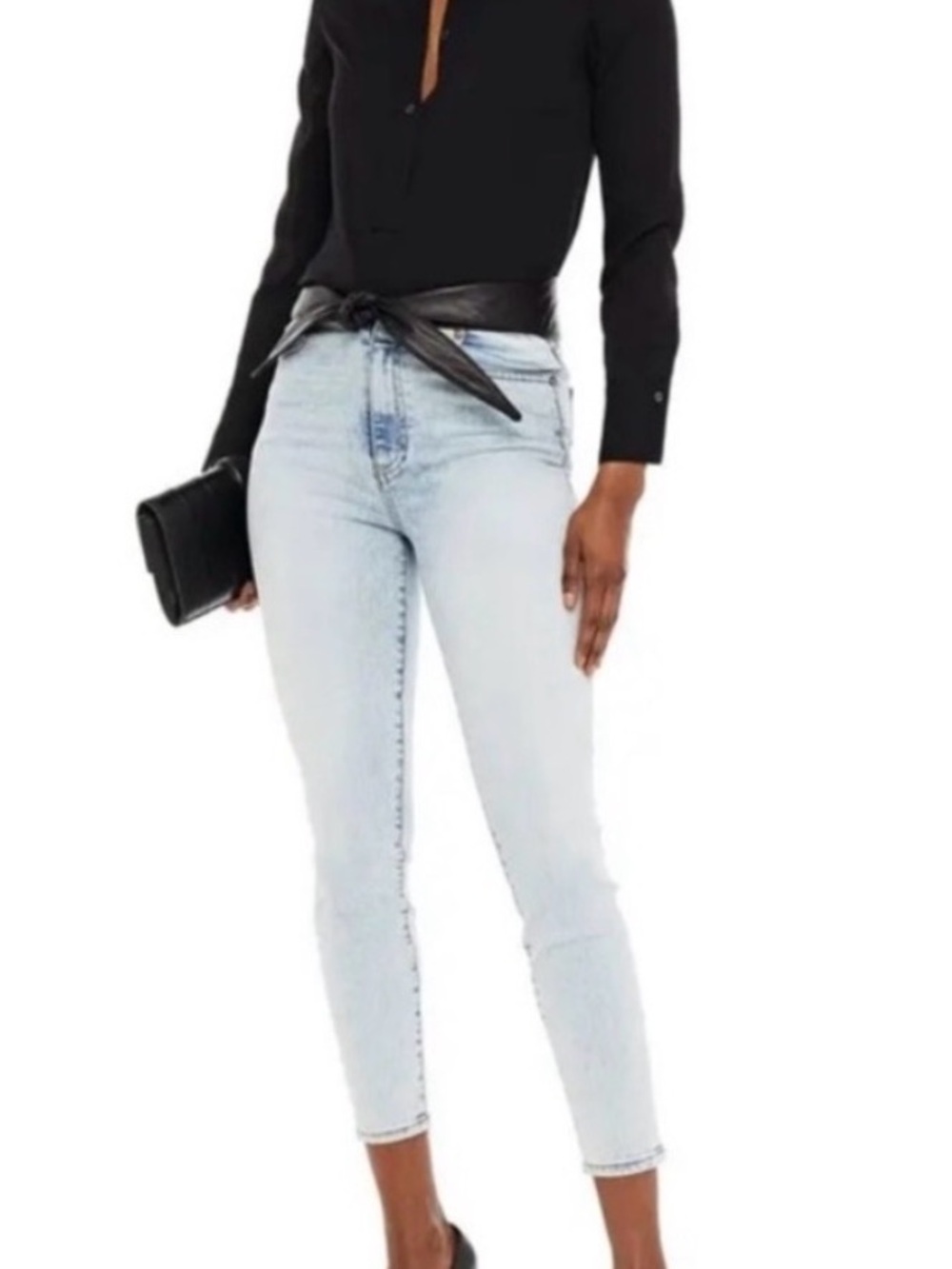 Alice and Olivia Leather Trim Highrise Jeans